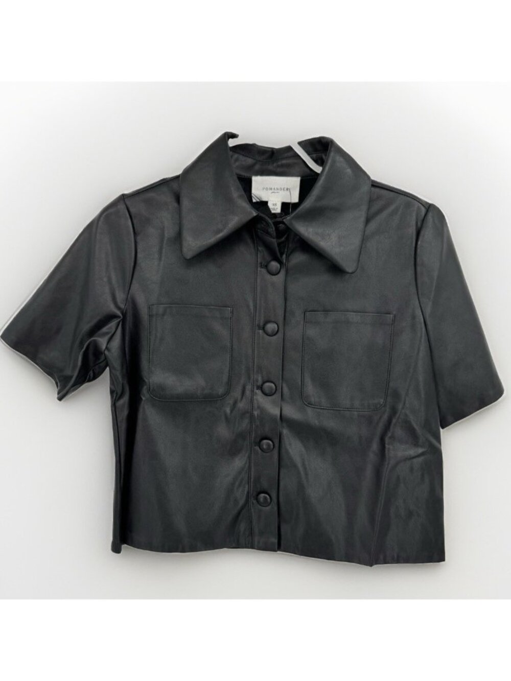 Pomander Place By Tuckernuck Black Audrina Faux Leather Cropped Shirt Size XS